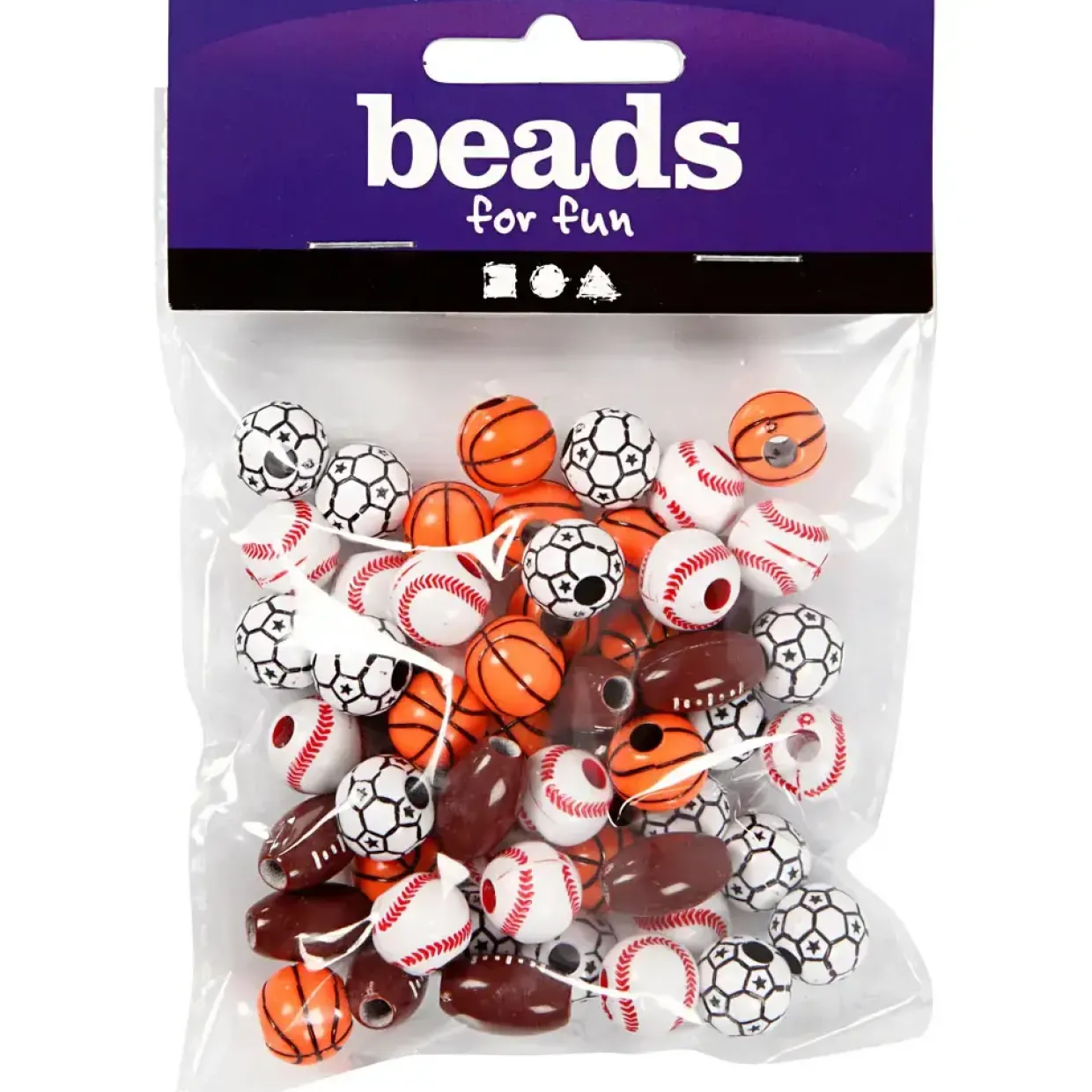 Sportsperler – 11–15 mm – Hulstr. 3–4 mm – Assorterede farver – 45 g – ca. 55 stk