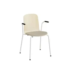 Stabelstol Add 5901 birk laminat, polstret sæde i beige tekstil, hvidt stel