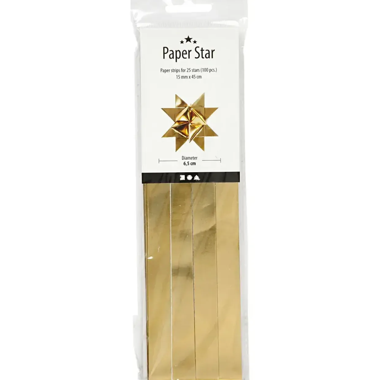 Stjernestrimler - guld - 15 mm - 45 cm - 6,5 cm dia. - 100 stk