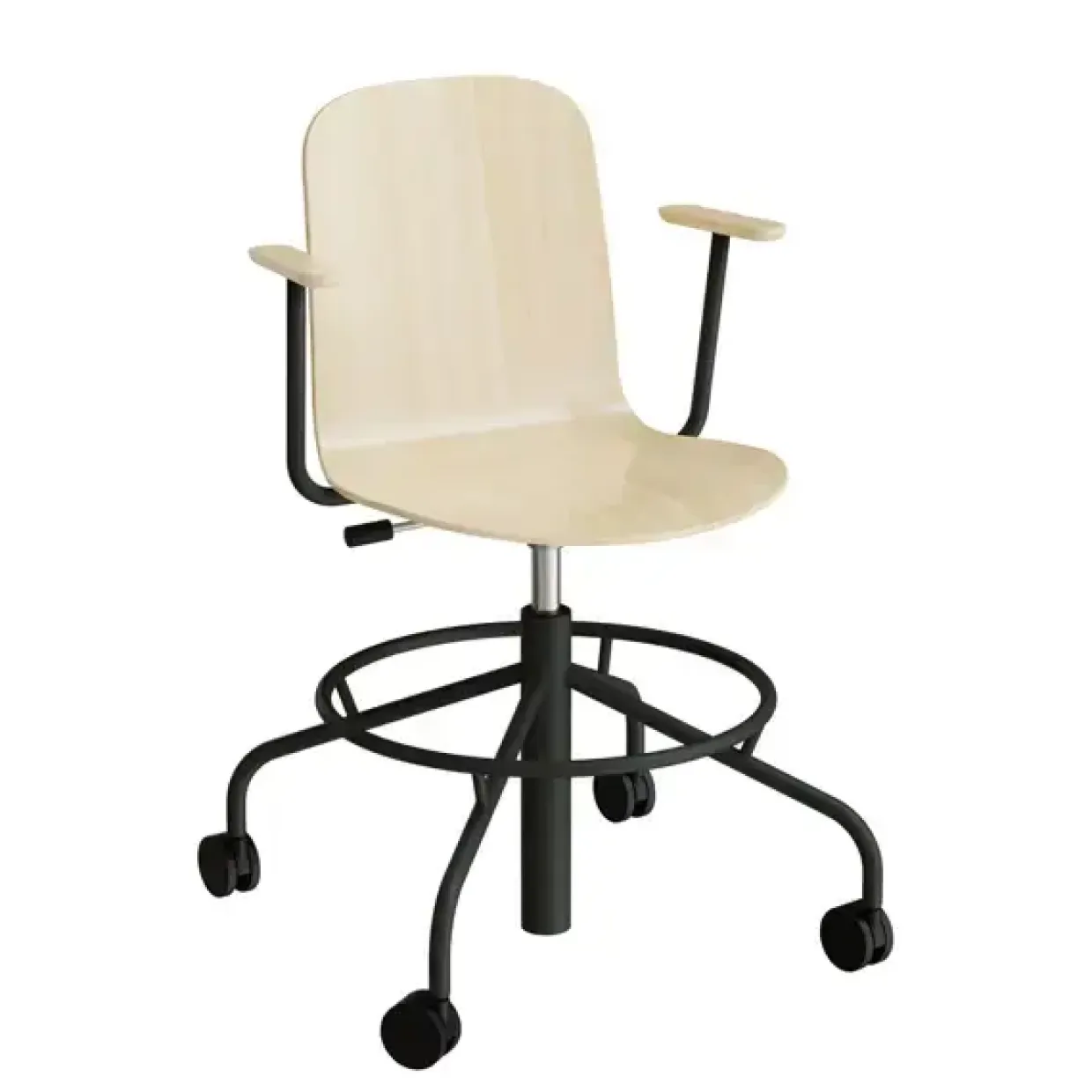 Stol ADD 5903, Fodkryds, hjul og armlæn, Helbetrukket beige tekstil, Hvidt stel