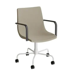 Stol Colt 10016 Med armlæn og drejeligt undestel med hjul, beige tekstil, hvidt stel