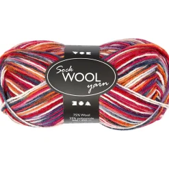 Strømpegarn - Blå/Rød Harmoni - 75% Uld/25% Nylon - 50 g - 200 m