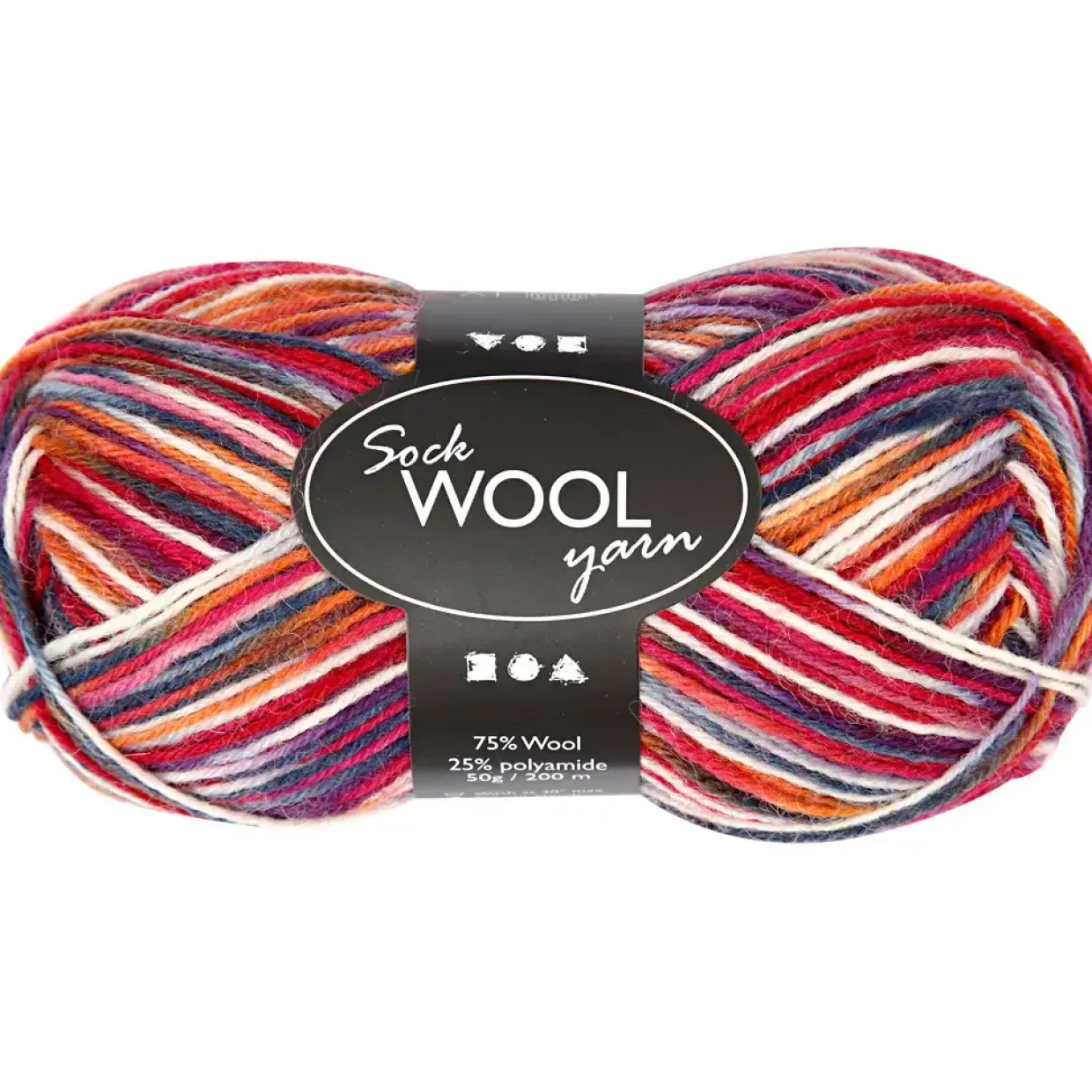 Strømpegarn - Blå/Rød Harmoni - 75% Uld/25% Nylon - 50 g - 200 m