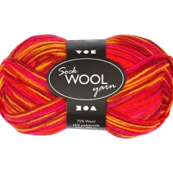 Strømpegarn - Rød/Orange harmoni - 200 m - 50 g