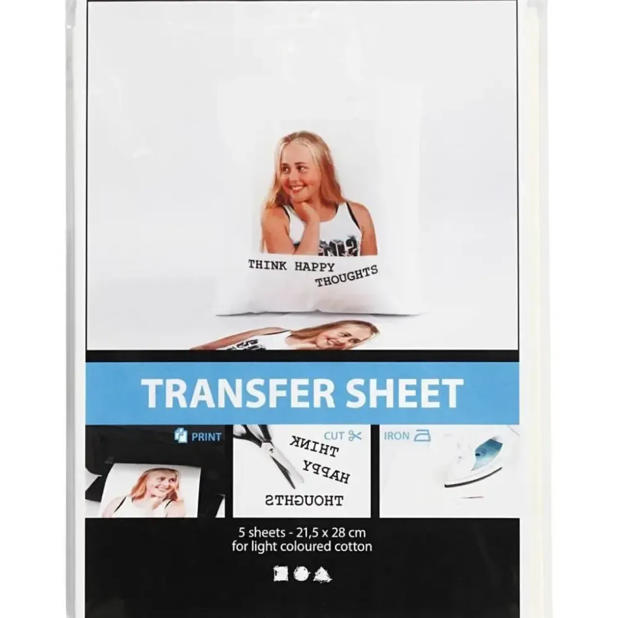 Strygemærker - Transferark - Transparent - 21,5 x 28 cm - Til lyse tekstiler - 5 ark