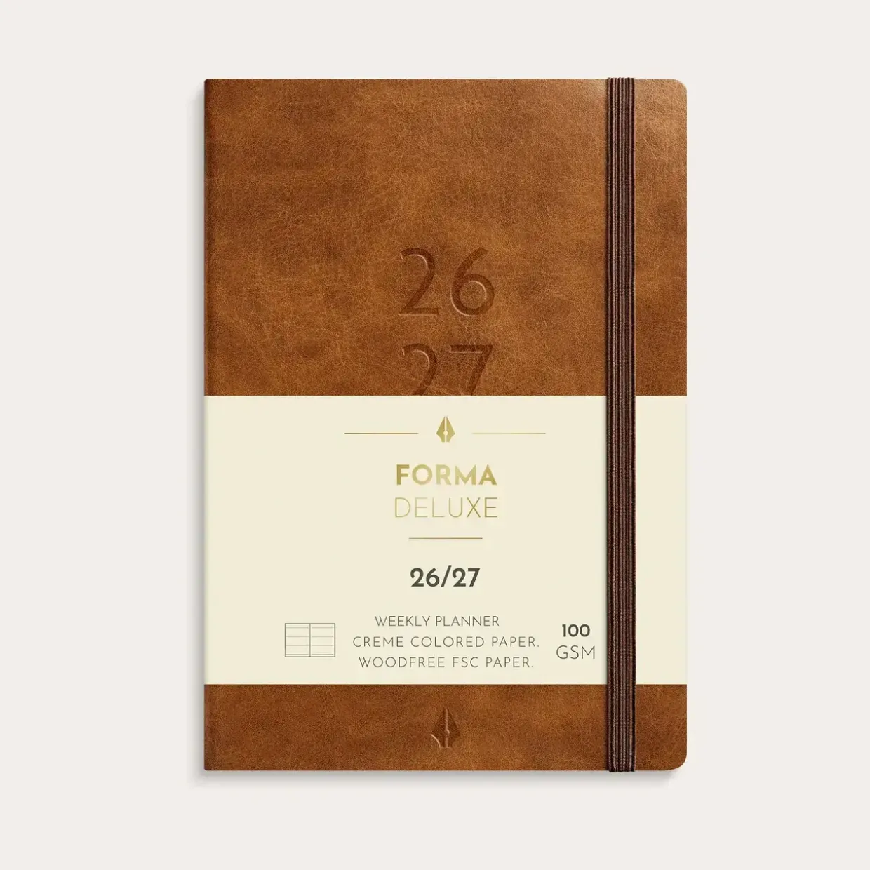 Studie ugekalender - A6 - Forma Deluxe - tværformat - brun kunstskind - 2026/2027 - Mayland - 27801300