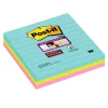 Super Sticky Post-it - Linjeret Notesblok 101x101mm - Assorterede farver - 3 blokke
