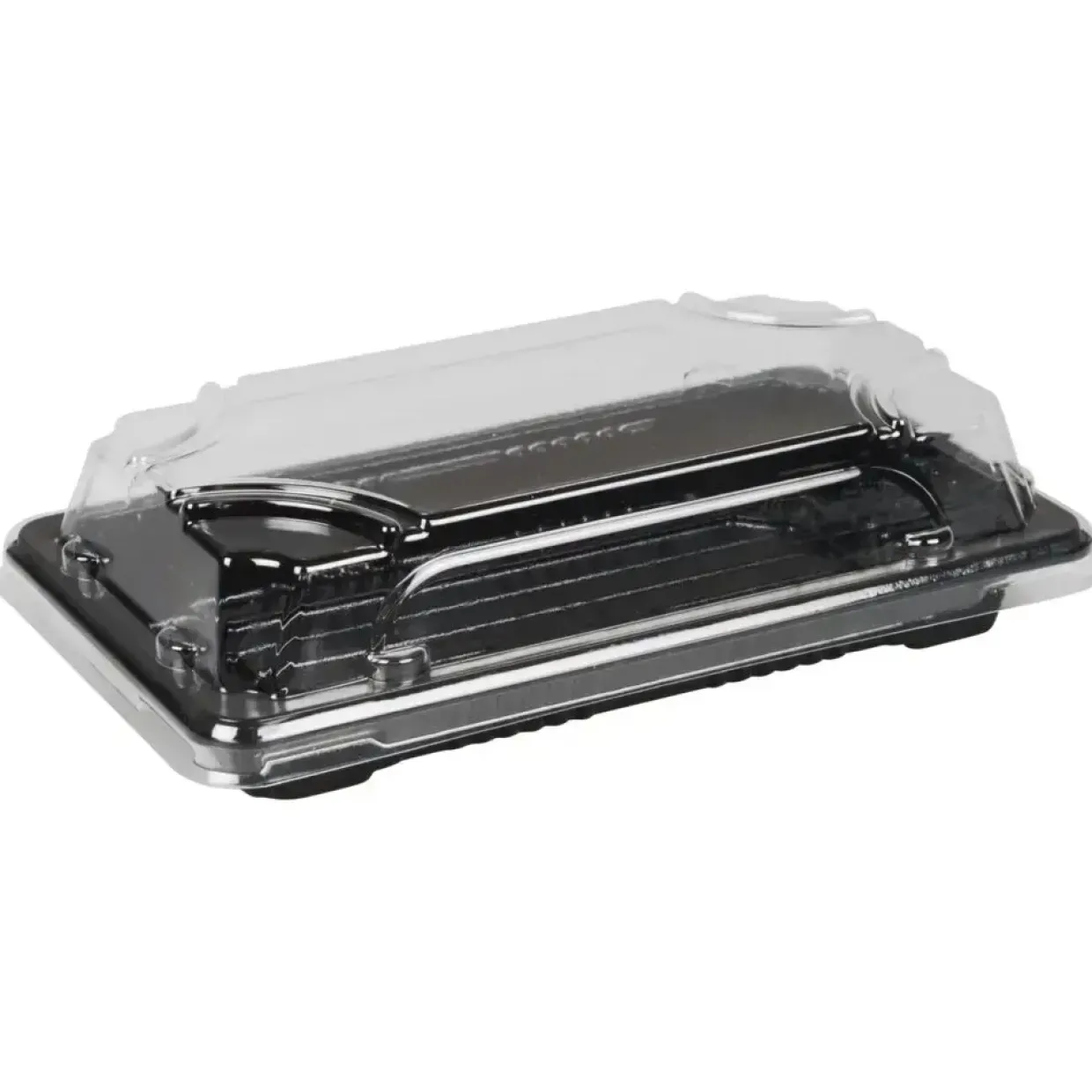 Sushibakke og låg, ABENA Cater-Line, 1, 16x9x4,5cm, sort, RPET, med gennemsigtigt låg, rektangulær - 400 stk