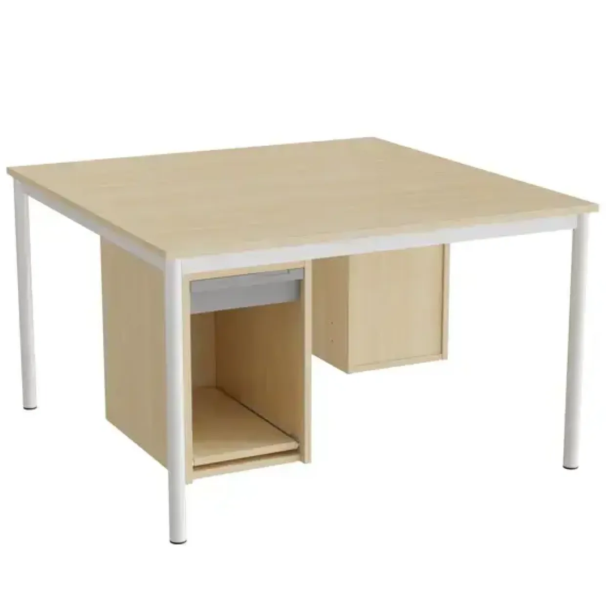 Sybord 136, 1200x1200 mm H720 mm, birk laminat, hvid stel