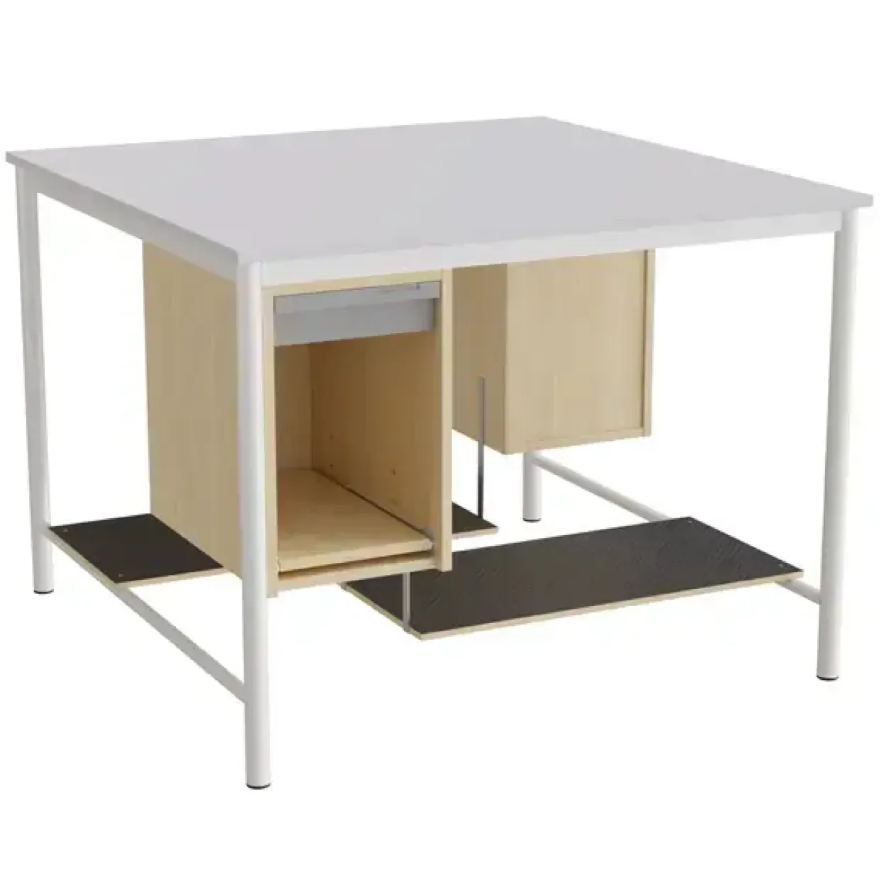 Sybord 134, 1200x1200 mm H900 mm, grå laminat, hvid stel