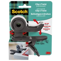 Tapedispenser - 3M Scotch - Grå - Clip & Twist