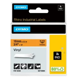 Tape - Dymo Rhino Vinyl - Sort på Orange - 19 mm x 5,5 m