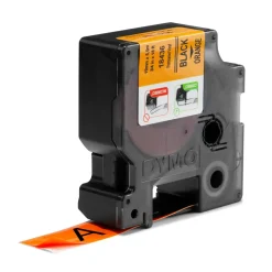 Tape - Dymo Rhino Vinyl - Sort på Orange - 19 mm x 5,5 m