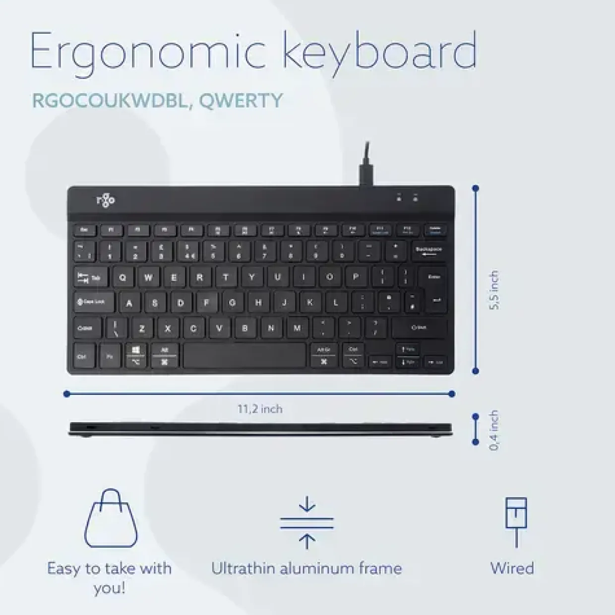 Tastatur R-Go Compact Break ergonomic wired keyboard Black (Italian)