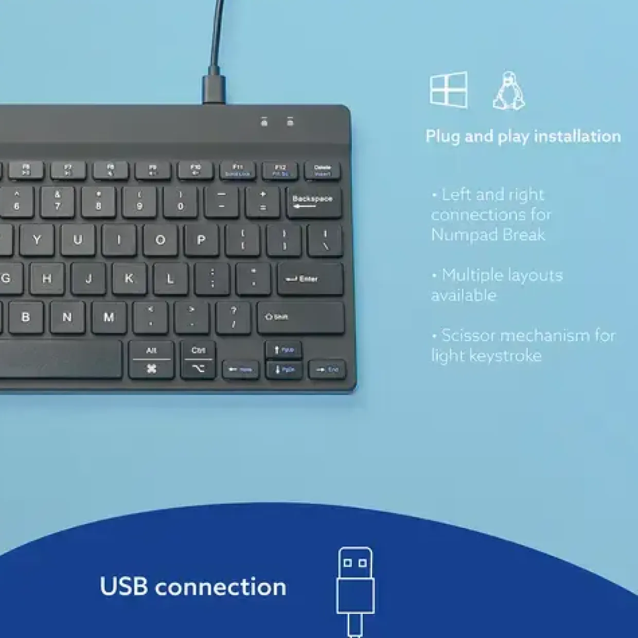 Tastatur R-Go Compact Break ergonomic wired keyboard Black (Italian)