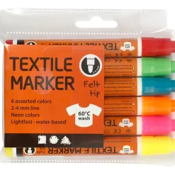Tekstiltusch, stregtykkelse: 2-4 mm, neonfarver, 6stk.