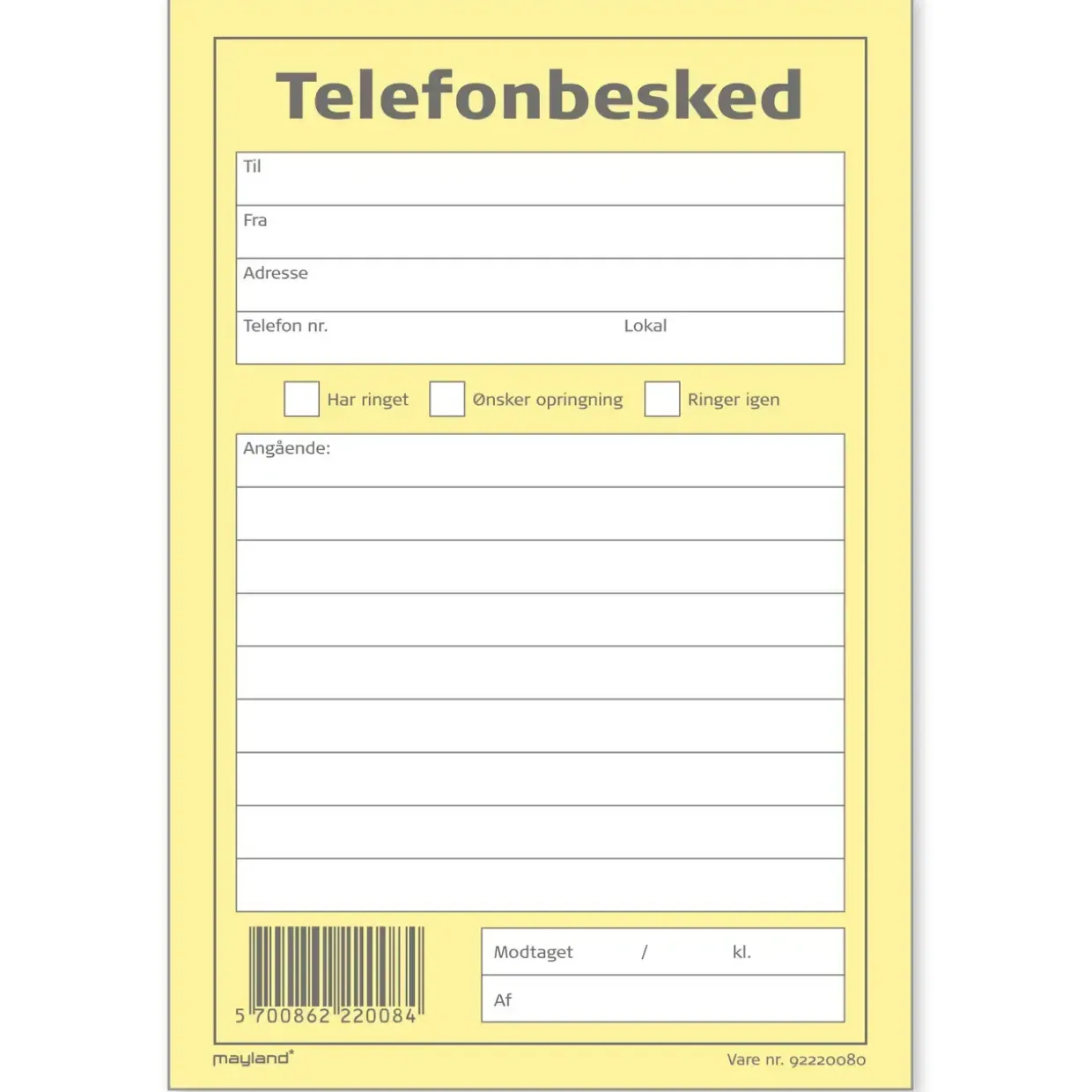 Telefonbesked 100bl 100x148mm højformat 92 2200 80 - 10 stk