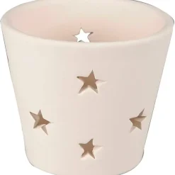 Terracotta fyrfadsstage med stjerner Ø7 x 6.5 cm hvid - 12 stk