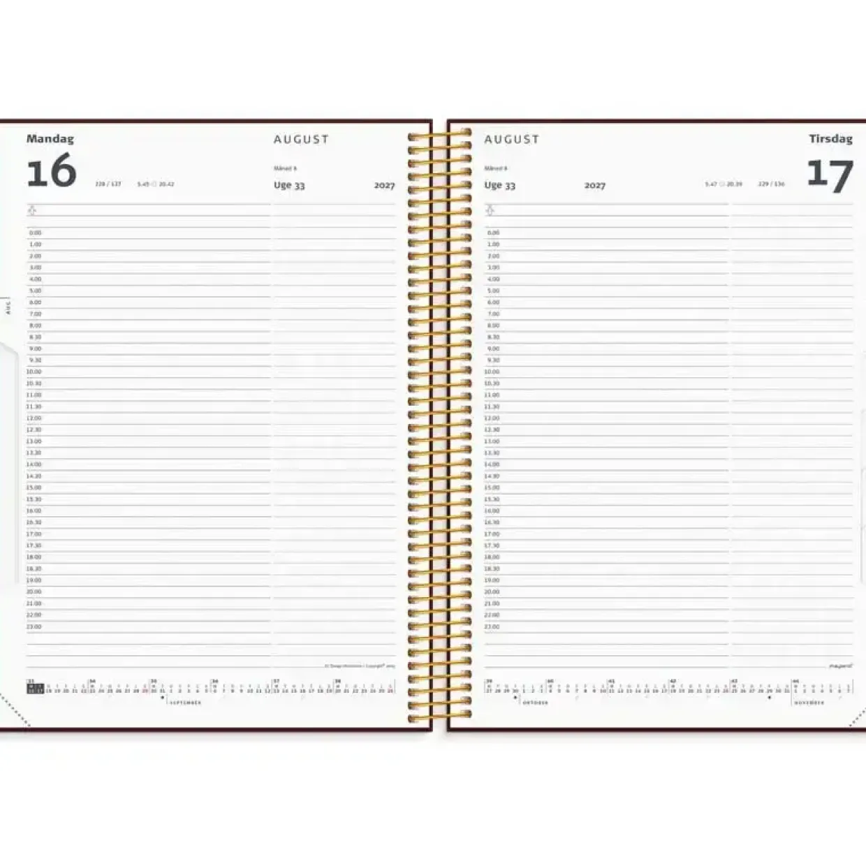 Timekalender dag - Trend - 190x242mm - Spiral - Bordeaux - 2027 - Mayland - 27218030