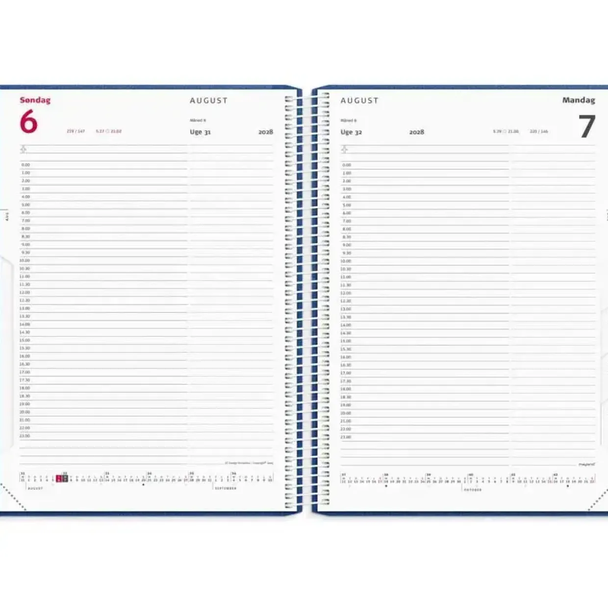 Timekalender dag - 190x242mm - Spiral - PP-plast - Blå - 2028 - Mayland - 28218020