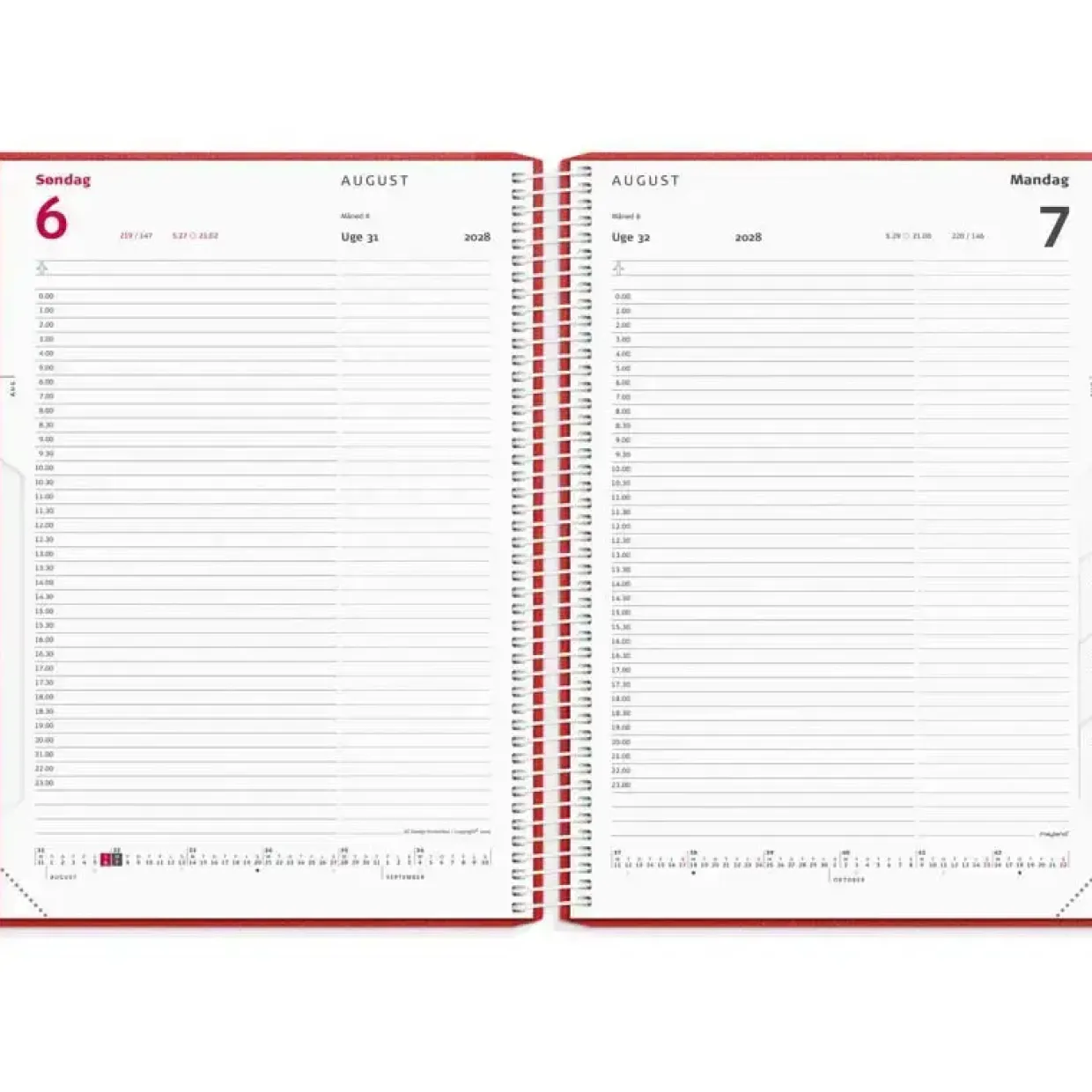 Timekalender dag - 190x242mm - Spiral - PP-plast - Rød - 2028 - Mayland - 28218010