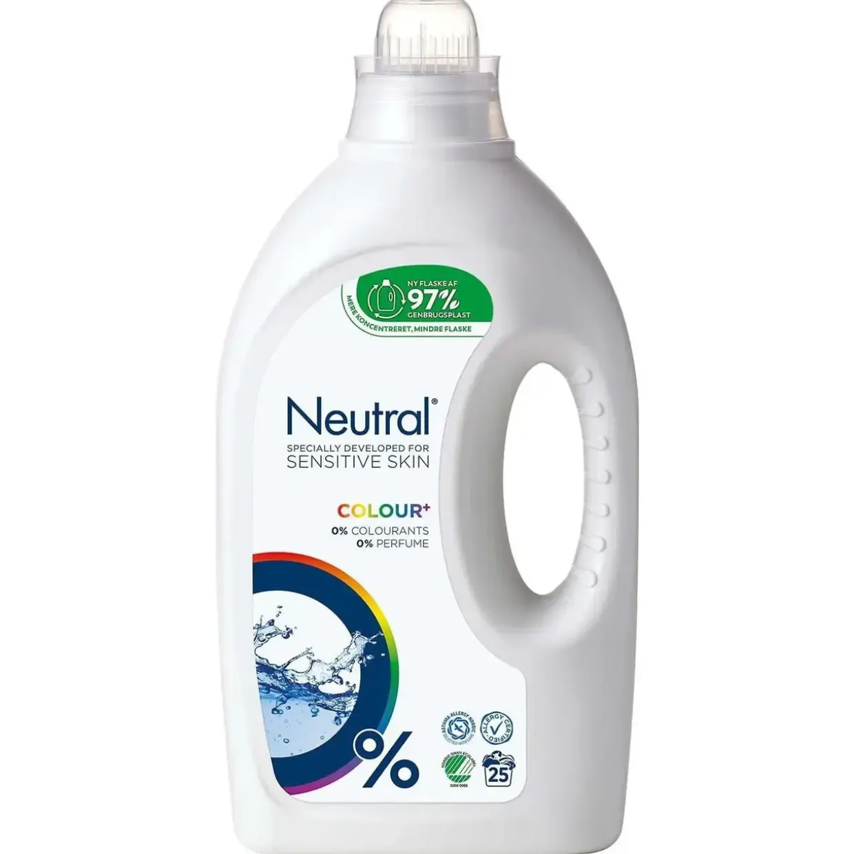 Tøjvask Flydende Neutral Colour uden Parfume/Blegemiddel/Optisk hvid 1250 ml - 6 fl x 1250 ml/krt