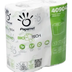 Toiletpapir - Biotech - 2-lags - Hvid - 9,5 cm x 28 m - 250 ark pr. rulle - 96 ruller