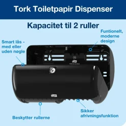 Toiletpapirdispenser Tork 557008 T4 twin - sort