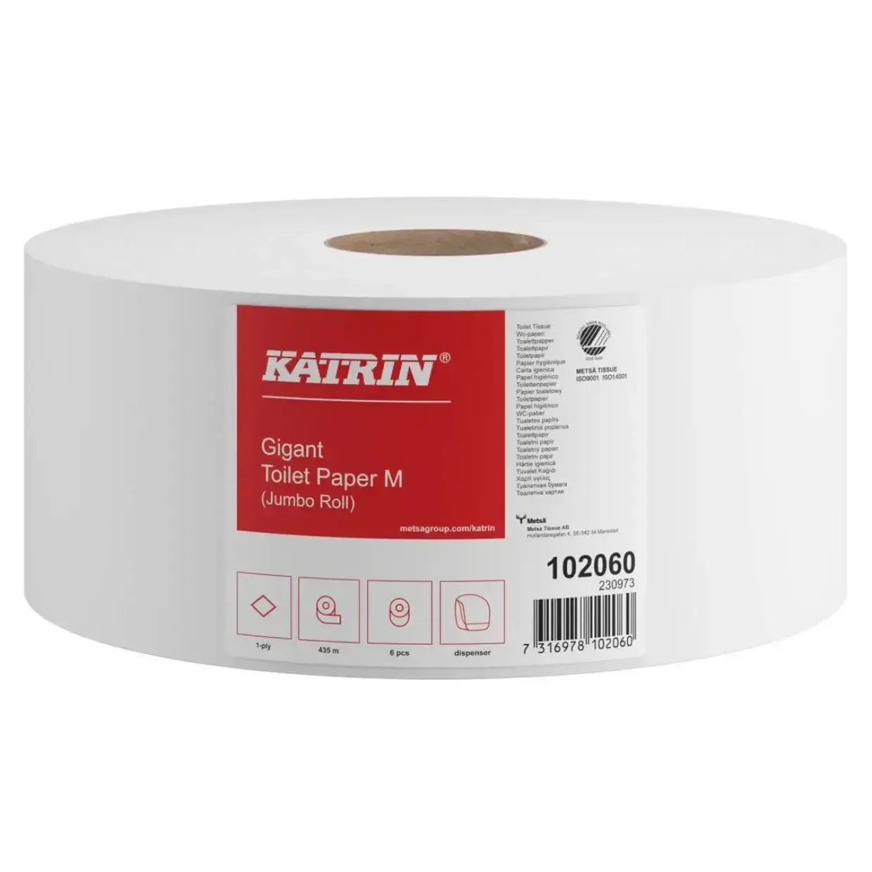 Toiletpapir, Katrin 102060 Basic, Gigant M, 1 lags - 6 ruller