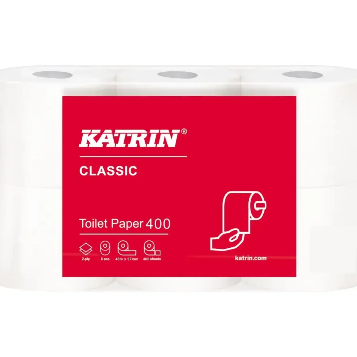 Toiletpapir, Katrin Classic, 2-lags, 48m x 9,8cm, Ø11,8cm, hvid, blandingsfibre 7 pakker pr stk- 42 stk
