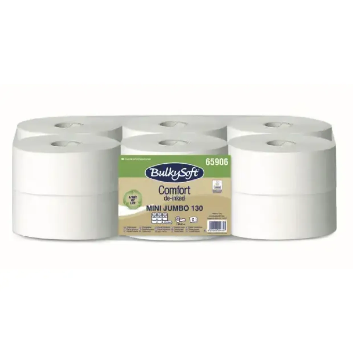 Toiletpapir Mini Jumbo, BulkySoft Comfort, 2-lags - 130m, 12 ruller