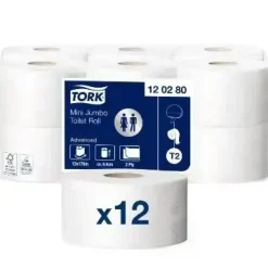 Toiletpapir Tork 120280 Advanced T2 Jumbo Mini 2-lag 170m - 12 rl/krt