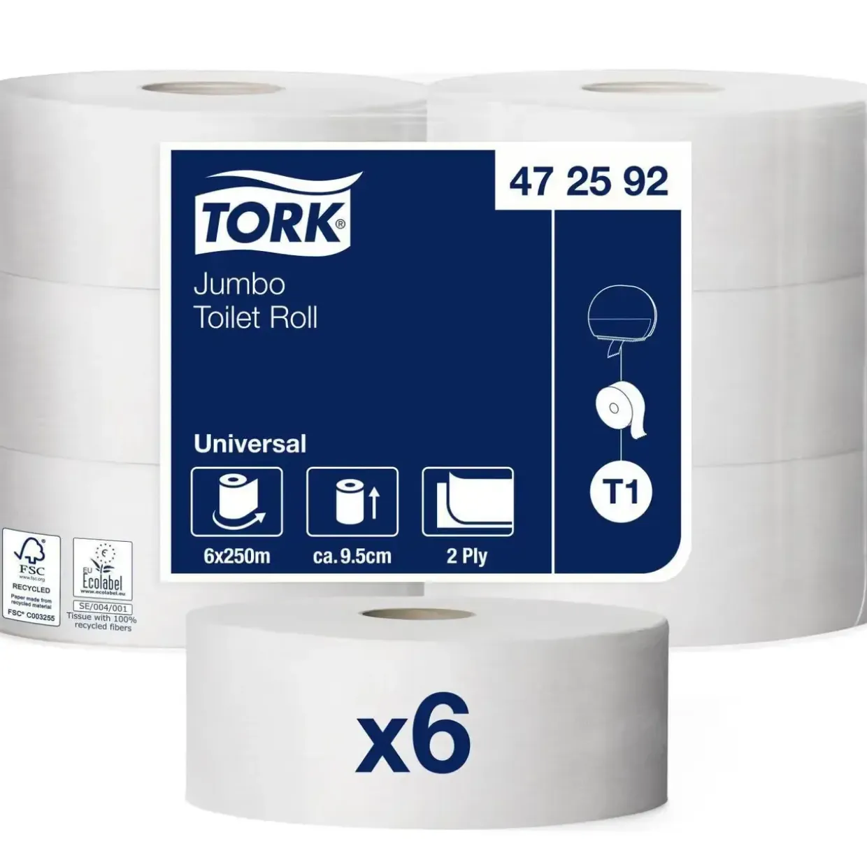 Toiletpapir Tork 472592 Jumbo Midi 2-lag 250m - 6 rl/krt