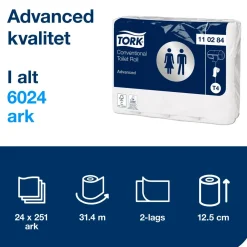 Toiletpapir Tork, 2-lag, 110284 Advanced T4 - 24 ruller