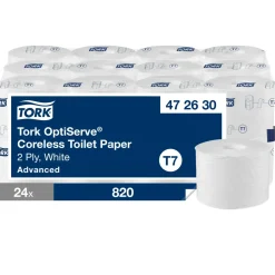 Toiletpapir Tork 472630 OptiServe T7 2-lags hvid u/hylse 94,3m - 24 ruller