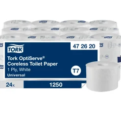 Toiletpapir Tork 472620 OptiServe T7 1-lags hvid u/hylse 143,8m - 24 ruller