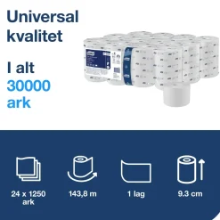Toiletpapir Tork 472620 OptiServe T7 1-lags hvid u/hylse 143,8m - 24 ruller