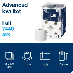 Toiletpapir Tork T9 Advanced 472193 hvid 13,40cm x 111,60m 620 - 12 stk