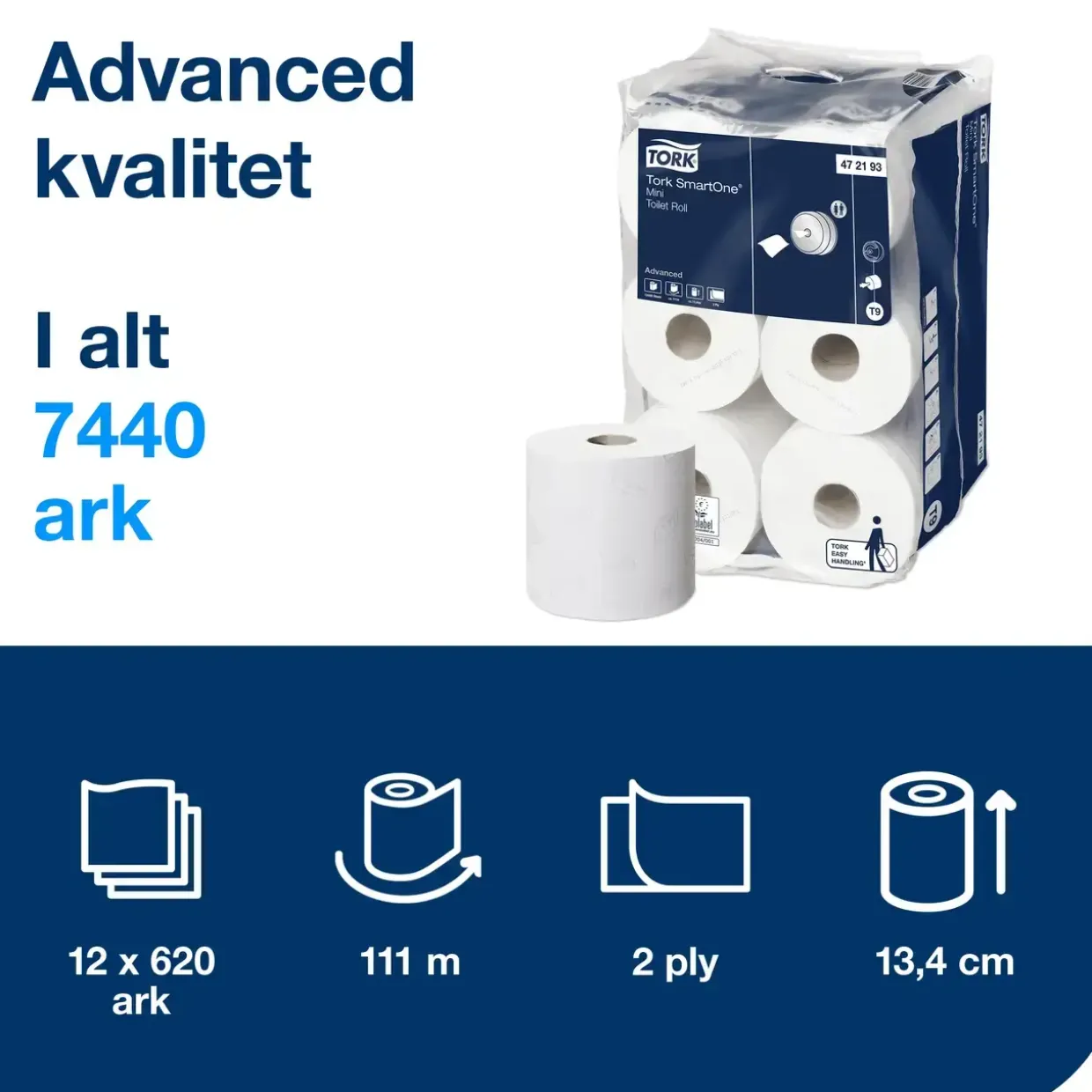 Toiletpapir Tork T9 Advanced 472193 hvid 13,40cm x 111,60m 620 - 12 stk