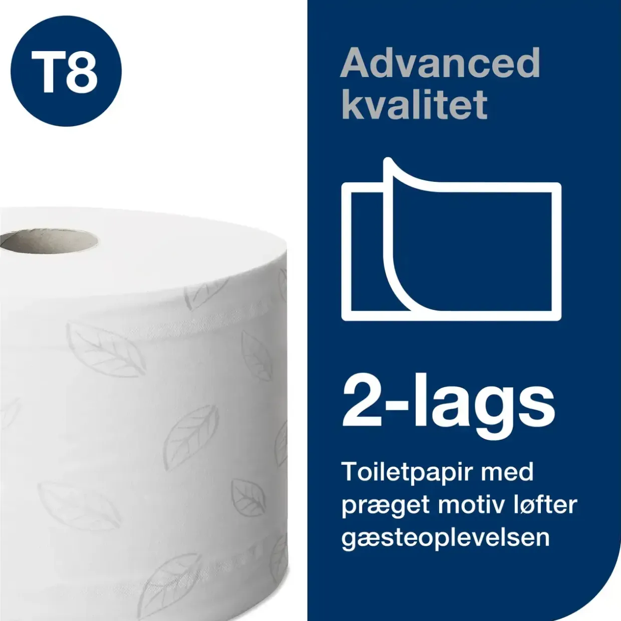 Toiletpapir Tork T8 Advanced 472242 - 2-lags 207m x 13,4cm Ø19,9cm hvid blandingsfibre - 6 stk
