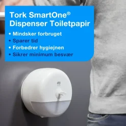 Toiletpapir Tork T8 Advanced 472242 - 2-lags 207m x 13,4cm Ø19,9cm hvid blandingsfibre - 6 stk