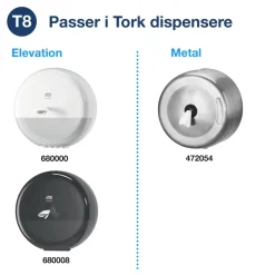 Toiletpapir Tork T8 Advanced 472242 - 2-lags 207m x 13,4cm Ø19,9cm hvid blandingsfibre - 6 stk