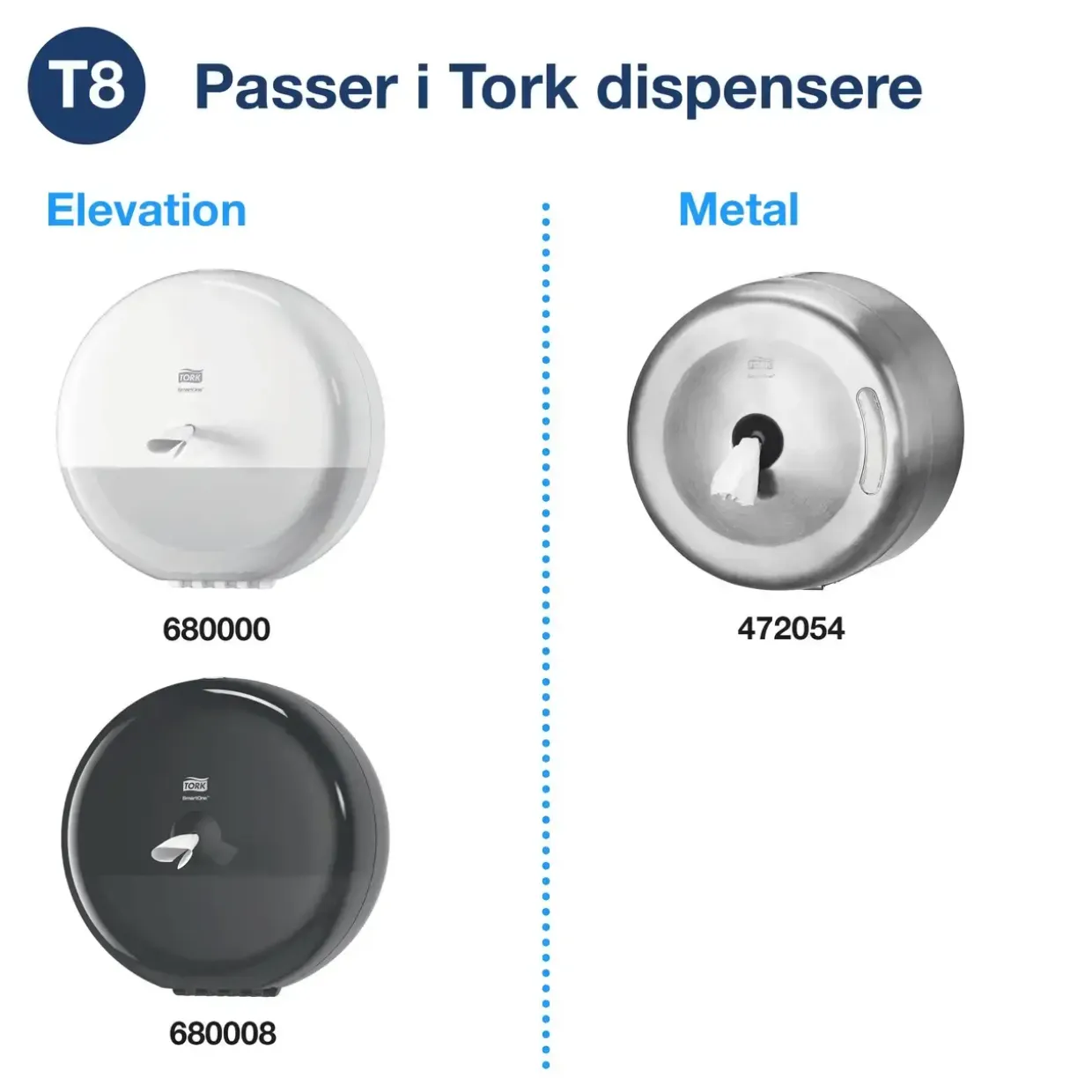 Toiletpapir Tork T8 Advanced 472242 - 2-lags 207m x 13,4cm Ø19,9cm hvid blandingsfibre - 6 stk