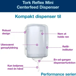 Tork papirdispenser 473177 Reflex M3 mini centerfeed hvid