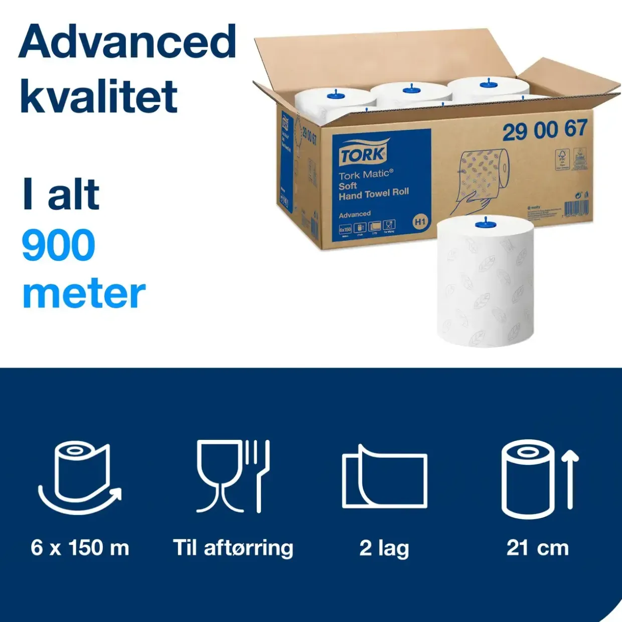 Tork 290067 papirhåndklæde rulle, Advanced H1 Matic - 6 ruller