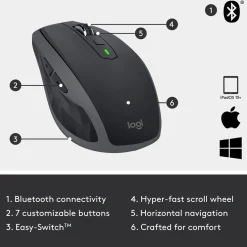 Trådløs mus Logitech MX Anywhere 2S Wireless Mobile Mouse BT, Graphite