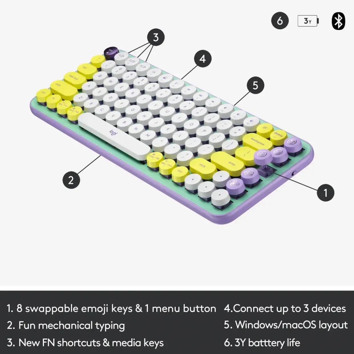Trådløst Tastatur Logitech POP Keys - Wireless - Daydream Mint (Nordic)