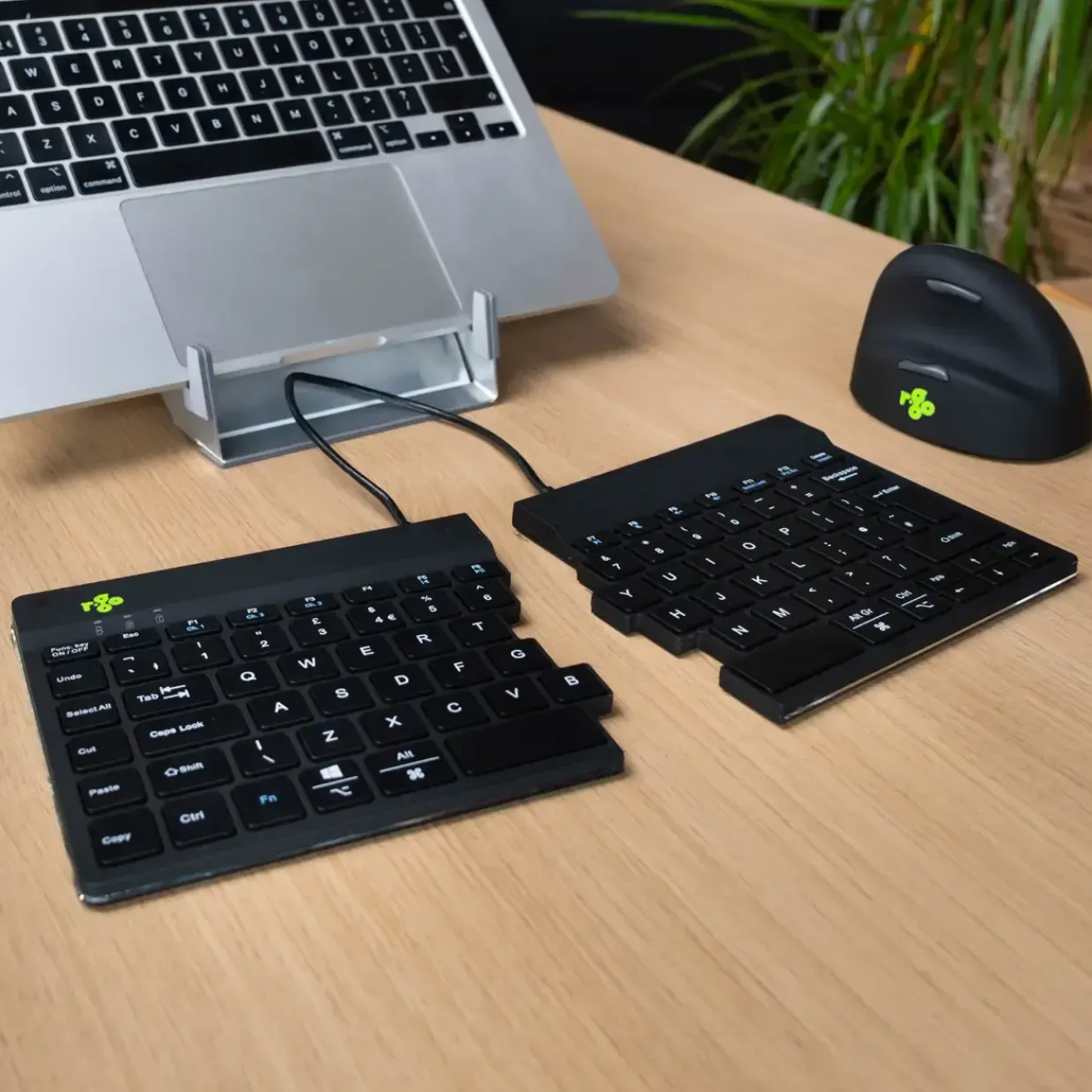 Trådløst Tastatur - R-Go Split Break - Sort - Ergonomisk - Nordic layout