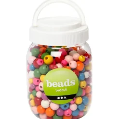 Træperler, dia. 8+10+12 mm, hulstr. 2-2,5 mm, ass. farver, kinesisk bærtræ, , 175 g, 400ml