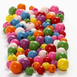 Træperler, dia. 8+10+12 mm, hulstr. 2-2,5 mm, ass. farver, kinesisk bærtræ, , 175 g, 400ml